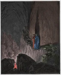 Inferno, Gesang 26: Die flammenden Geister von Odysseus und Diomedes (Illustration aus Die Göttliche Komödie von Dante Alighieri, 1885)